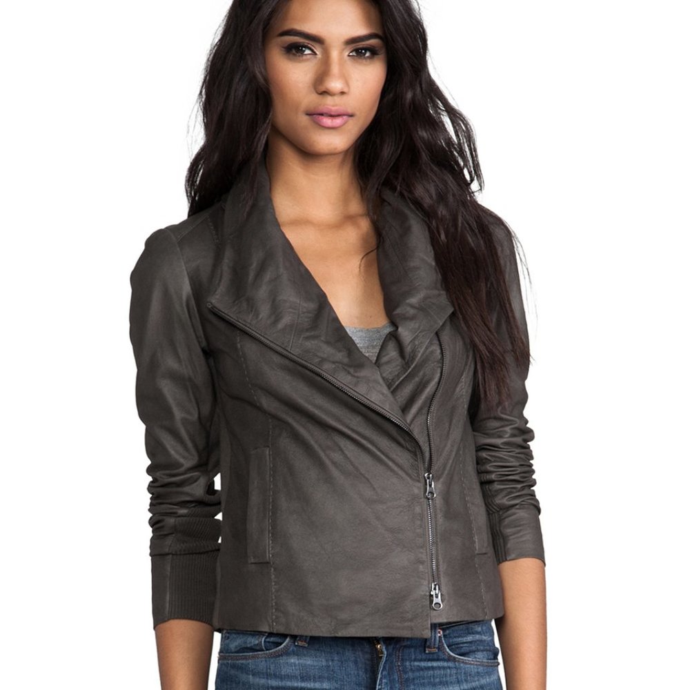 Vince Paper Leather Jacket Charcoal Gray